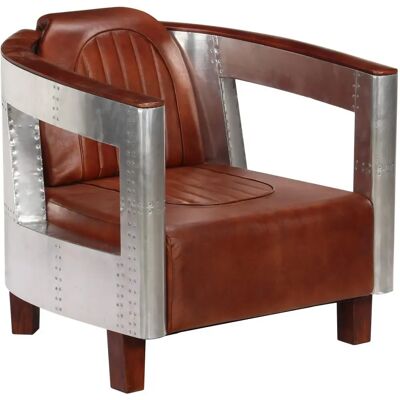 Fauteuil d'accent VidaXL - Cuir véritable & Aluminium, Marron - Publicité Fauteuil d'accent VidaXL - Cuir véritable & Aluminium, Marron - Publicité