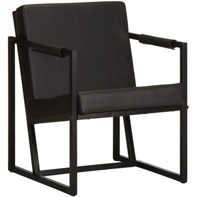 Chaise d'accent VidaXL - Cuir véritable, Noir - Publicité Chaise d'accent VidaXL - Cuir véritable, Noir - Publicité