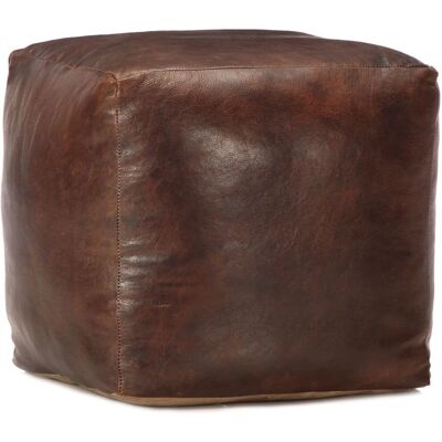 Puff de piel de cabra marrón oscuro vidaXL - Vintage 40x40x40cm Puff de piel de cabra marrón oscuro vidaXL - Vintage 40x40x40cm
