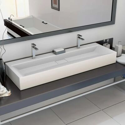 vidaXL Weiße Mineralguss-Waschtisch 120cm - Badezimmer Waschbecken vidaXL Weiße Mineralguss-Waschtisch 120cm - Badezimmer Waschbecken