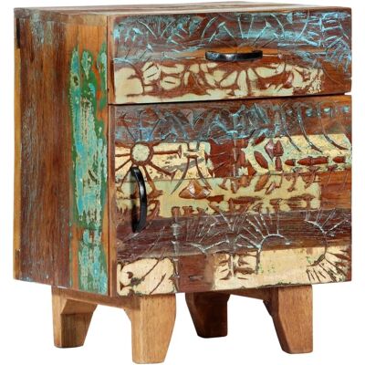 vidaXL Hand Carved Bedside Cabinet 50cm Solid Reclaimed Wood Storage Stand - Bedside Cabinet vidaXL Hand Carved Bedside Cabinet 50cm Solid Reclaimed Wood Storage Stand - Bedside Cabinet