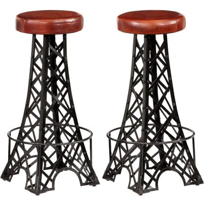 vidaXL 247659 Braune Leder 2er Set Barhocker - Barhocker vidaXL 247659 Braune Leder 2er Set Barhocker - Barhocker