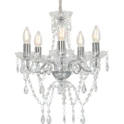 Lustre en perles de cristal argenté vidaXL 5x E14 - Luminaire - Publicité Lustre en perles de cristal argenté vidaXL 5x E14 - Luminaire - Publicité