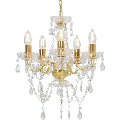 vidaXL Lampadario con Perline di Cristallo Dorate - E14 vidaXL Lampadario con Perline di Cristallo Dorate - E14