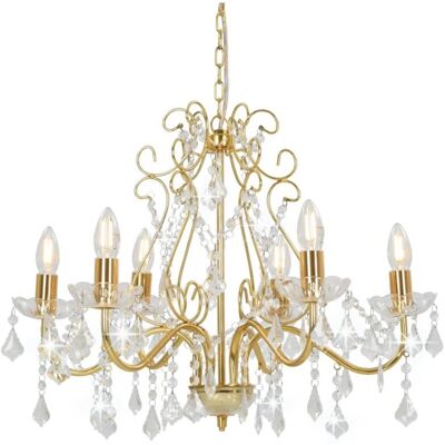 vidaXL Kroonluchter met kristallen kralen goud - Woonkamerlamp vidaXL Kroonluchter met kristallen kralen goud - Woonkamerlamp