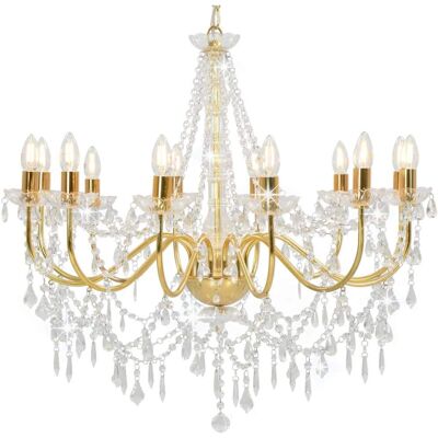 vidaXL Golden Beaded Chandelier 12x E14 - Ceiling Light vidaXL Golden Beaded Chandelier 12x E14 - Ceiling Light