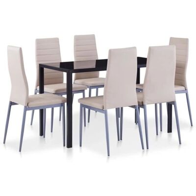 Vidaxl 7-teiliger Esszimmer-Set - Moderner Glastisch & Kunstlederstühle Vidaxl 7-teiliger Esszimmer-Set - Moderner Glastisch & Kunstlederstühle