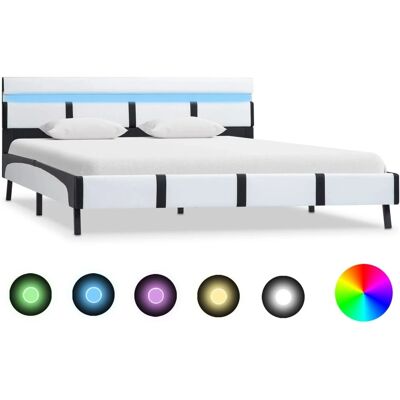 Letto con LED Bianco in Ecopelle Design Moderno 140x200 cm Letto con LED Bianco in Ecopelle Design Moderno 140x200 cm