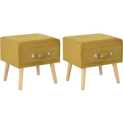 vidaXL Nachttisch - 2er Set - Samt Senf - Nachttisch vidaXL Nachttisch - 2er Set - Samt Senf - Nachttisch