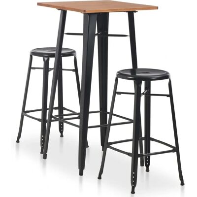 vidaXL - Bartisch-Set - Pulverbeschichteter Stahl, Kiefernholz, 1 Tisch 2 Hocker vidaXL - Bartisch-Set - Pulverbeschichteter Stahl, Kiefernholz, 1 Tisch 2 Hocker
