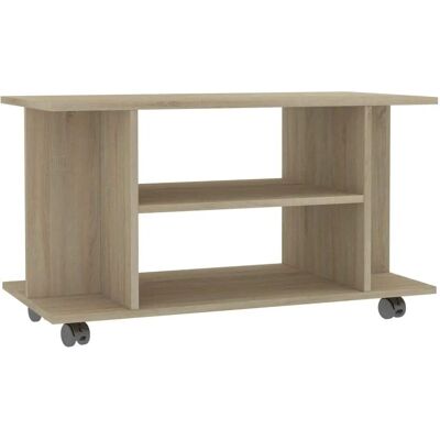 vidaXL TV Cabinet with Castors 4 Open Shelf Sonoma Oak Engineered Wood Shelf vidaXL TV Cabinet with Castors 4 Open Shelf Sonoma Oak Engineered Wood Shelf