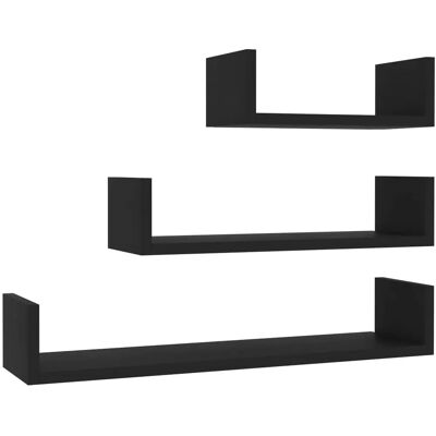 vidaXL 3x Wall Display Shelf Black Engineered Wood - Wall Shelf vidaXL 3x Wall Display Shelf Black Engineered Wood - Wall Shelf