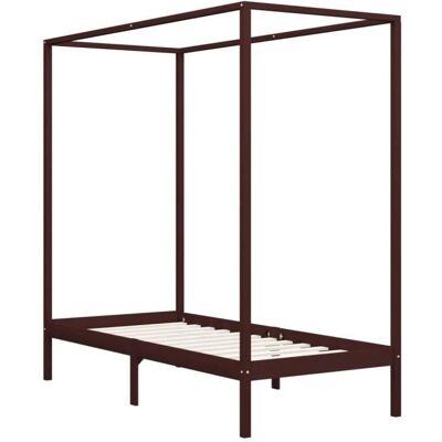 vidaXL Struttura Letto con Baldacchino in Pino Massello Marrone Scuro 100x200cm - Arredamento Camera vidaXL Struttura Letto con Baldacchino in Pino Massello Marrone Scuro 100x200cm - Arredamento Camera