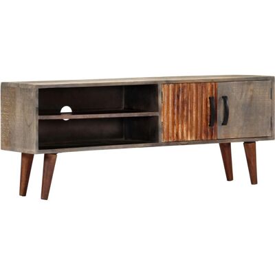 vidaXL Meuble TV en bois massif de mangue - 130x30x46cm - Gris - Publicité vidaXL Meuble TV en bois massif de mangue - 130x30x46cm - Gris - Publicité