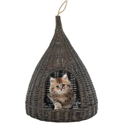 vidaXL Katzenhaus mit Kissen Grau 40x60 cm Natürliche Weide Teepee - Katzenhaus vidaXL Katzenhaus mit Kissen Grau 40x60 cm Natürliche Weide Teepee - Katzenhaus