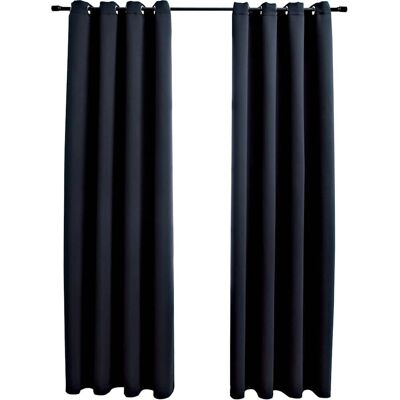 vidaXL Blackout Gordijnen met Metaal Ringen - 2 stuks - Zwart 140x175cm vidaXL Blackout Gordijnen met Metaal Ringen - 2 stuks - Zwart 140x175cm