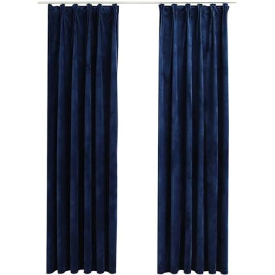Rideaux occultants vidaXL 2 pcs Velours Bleu Foncé - Rideau - Publicité Rideaux occultants vidaXL 2 pcs Velours Bleu Foncé - Rideau - Publicité
