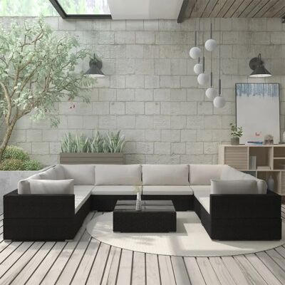 vidaXL Gartenmöbel Set 9 Stk Schwarz Rattan Kissen vidaXL Gartenmöbel Set 9 Stk Schwarz Rattan Kissen