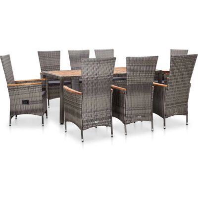 VidaXL Gartenset - Grau, 9-tugs, Wetterfestes Poly Rattan VidaXL Gartenset - Grau, 9-tugs, Wetterfestes Poly Rattan