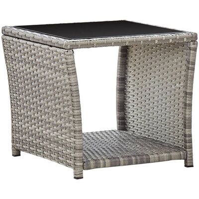 vidaXL Couchtisch Grau 45x45x40 cm Poly Rattan und Glas - Beistelltisch vidaXL Couchtisch Grau 45x45x40 cm Poly Rattan und Glas - Beistelltisch
