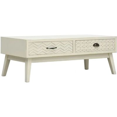 vidaXL Salontafel met 2 Lades Carving Grijs MDF dennenhout 110x50x40cm - Salontafel vidaXL Salontafel met 2 Lades Carving Grijs MDF dennenhout 110x50x40cm - Salontafel