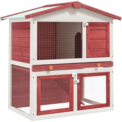 vidaXL Outdoor Rabbit Hutch 3 Doors Red Wood Pet House Habitat Cage Carrier - Konijnenhok vidaXL Outdoor Rabbit Hutch 3 Doors Red Wood Pet House Habitat Cage Carrier - Konijnenhok