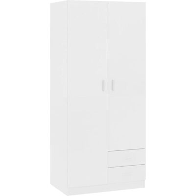 vidaXL Kleiderschrank mit 2 Schubladen Weiß - Aufbewahrungsschrank vidaXL Kleiderschrank mit 2 Schubladen Weiß - Aufbewahrungsschrank