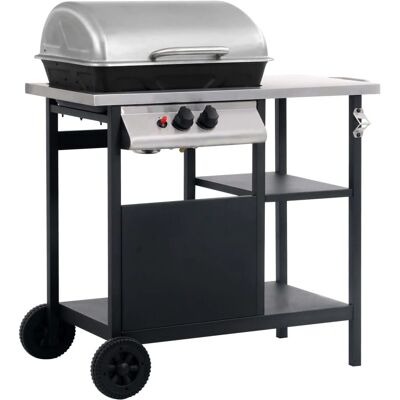 vidaXL Barbecue à Gaz avec Table Latérale à 3 Niveaux - Noir et Argent vidaXL Barbecue à Gaz avec Table Latérale à 3 Niveaux - Noir et Argent