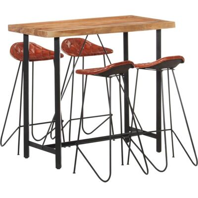 Vigo Industrielles Barset - Sheesham Holz - Lederhocker - 1 Tisch 4 Stühle Vigo Industrielles Barset - Sheesham Holz - Lederhocker - 1 Tisch 4 Stühle