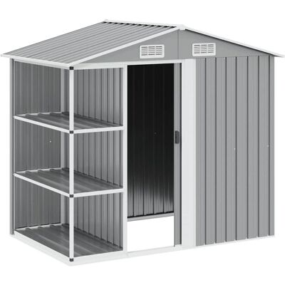 vidaXL Gartenschuppen mit Regal Grau 205x130x183 cm Eisen vidaXL Gartenschuppen mit Regal Grau 205x130x183 cm Eisen