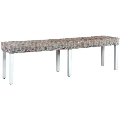 vidaXL Indoor Bank 160cm Weiß Natürlicher Kubu Rattan und Mango Holz vidaXL Indoor Bank 160cm Weiß Natürlicher Kubu Rattan und Mango Holz