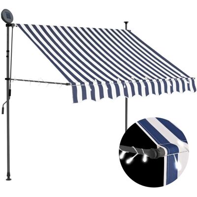 vidaXL manuelle ausziehbare Markise mit LED 150 cm Blau und Weiß - Markise vidaXL manuelle ausziehbare Markise mit LED 150 cm Blau und Weiß - Markise