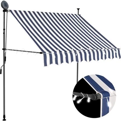 vidaXL Manuelle elektrische Markise mit LED 200 cm Blau und Weiß - Markise vidaXL Manuelle elektrische Markise mit LED 200 cm Blau und Weiß - Markise