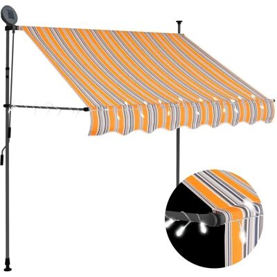 vidaXL Manuelle einziehbare Markise mit LED - 150cm - Gelb und Blau - Markise vidaXL Manuelle einziehbare Markise mit LED - 150cm - Gelb und Blau - Markise