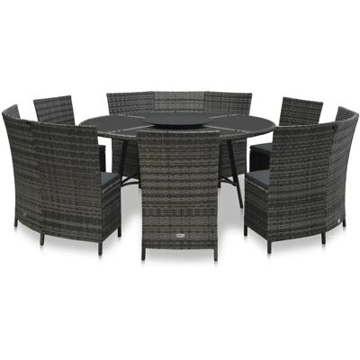 vidaXL - 7-tlg Garten-Essgruppe - Grau - Poly Rattan vidaXL - 7-tlg Garten-Essgruppe - Grau - Poly Rattan