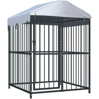 Udendørs hundegård med Tag - 120x120x150cm - Sort - Hundehus Udendørs hundegård med Tag - 120x120x150cm - Sort - Hundehus