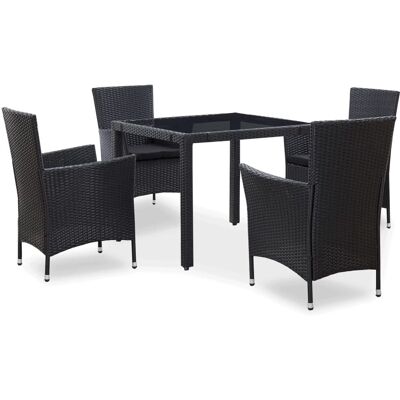 Maisonchic Set da Pranzo da Giardino in Rattan 5 Pezzi - Nero Maisonchic Set da Pranzo da Giardino in Rattan 5 Pezzi - Nero