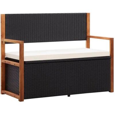 Ławka na przechowywanie VidaXL z poduszką - Trwały rattan i drewno - 115cm Ławka na przechowywanie VidaXL z poduszką - Trwały rattan i drewno - 115cm