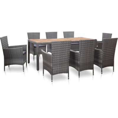 Conjunto de Jantar para Jardim vidaXL - 9 Lugares, Cinza & Cinza Escuro Conjunto de Jantar para Jardim vidaXL - 9 Lugares, Cinza & Cinza Escuro