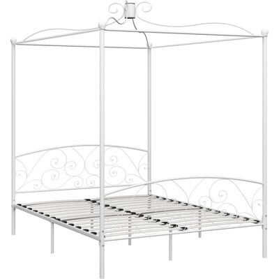 vidaXL Cama con dosel de metal blanco 160x200cm - Cama doble vidaXL Cama con dosel de metal blanco 160x200cm - Cama doble