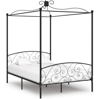 vidaXL Schwarzer Metall-Baldachin-Bettgestell - Doppelbett Möbel vidaXL Schwarzer Metall-Baldachin-Bettgestell - Doppelbett Möbel