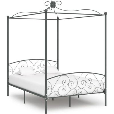 vidaXL Canopy Bed Frame Grey Metal 140x200cm Bedroom Double Beds Furniture vidaXL Canopy Bed Frame Grey Metal 140x200cm Bedroom Double Beds Furniture
