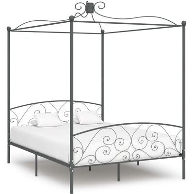 vidaXL Canopy Bed Frame Grey Metal 160x200cm Bedroom Double Beds Furniture vidaXL Canopy Bed Frame Grey Metal 160x200cm Bedroom Double Beds Furniture