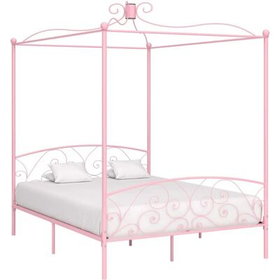 vidaXL Pink Metal Canopy Bed Frame - Bed Frame vidaXL Pink Metal Canopy Bed Frame - Bed Frame