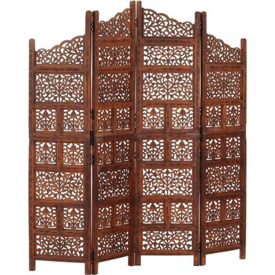 vidaXL Hand geschneden 4-Paneel Room Divider Bruin 160x165 cm Massief Mango Hout vidaXL Hand geschneden 4-Paneel Room Divider Bruin 160x165 cm Massief Mango Hout