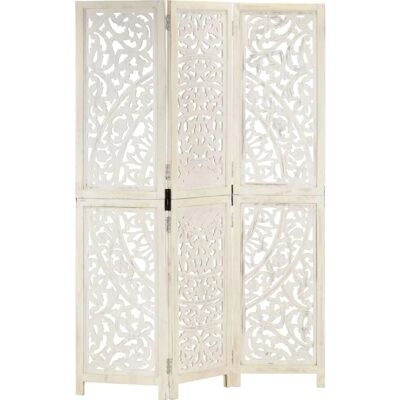 vidaXL Divisoria de Madera de Mango Blanco 3 Paneles - 120cm vidaXL Divisoria de Madera de Mango Blanco 3 Paneles - 120cm