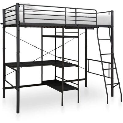 vidaXL Zwart metalen stapelbed met tafel 90x200cm - Ruimtebesparend & Duurzaam vidaXL Zwart metalen stapelbed met tafel 90x200cm - Ruimtebesparend & Duurzaam