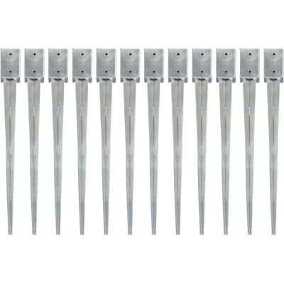 vidaXL Jordspyd 12 stk Sølv 9x9x90 cm Galvaniseret stål - Jordspyd vidaXL Jordspyd 12 stk Sølv 9x9x90 cm Galvaniseret stål - Jordspyd