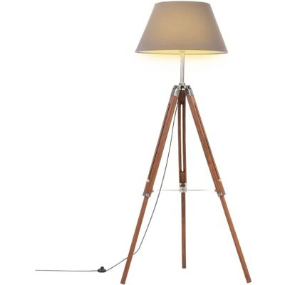 vidaXL Trójnógowa lampa podłogowa - Styl vintage - Regulowana wysokość - Drewno tekowe - Szary i miodowy brąz vidaXL Trójnógowa lampa podłogowa - Styl vintage - Regulowana wysokość - Drewno tekowe - Szary i miodowy brąz