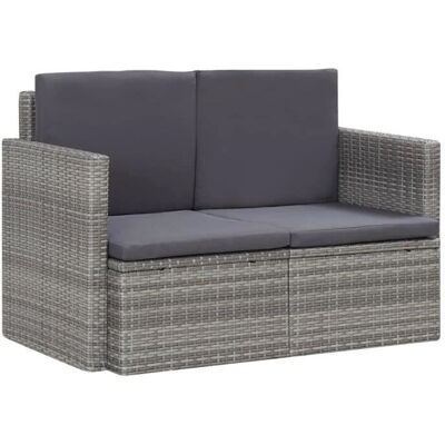 Sofá de jardín de 2 plazas con cojines - Rattan poli gris Vida XL Sofá de jardín de 2 plazas con cojines - Rattan poli gris Vida XL